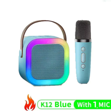K12 Microfone Karaoke Bluetooth com RGB Luz – Duplo, 5W Subwoofer, Caixa de Som Portátil para Crianças e Festa em Família