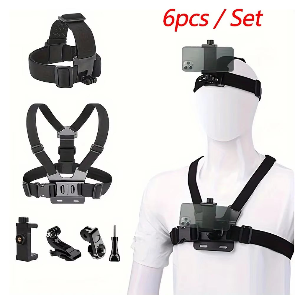 🎥 Kit Completo de Acessórios para Câmera de Ação – Suporte de Cabeça, Peito e Montagens Ajustáveis (Compatível com GoPro, Insta360, Osmo, SJCAM, AKASO e Smartphones)