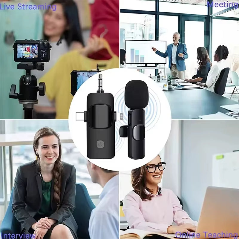 Mini Lavalier Microfone Portátil – Lapela Wireless para iPhone, iPad, Android, Type-C e Gravação de Vídeo