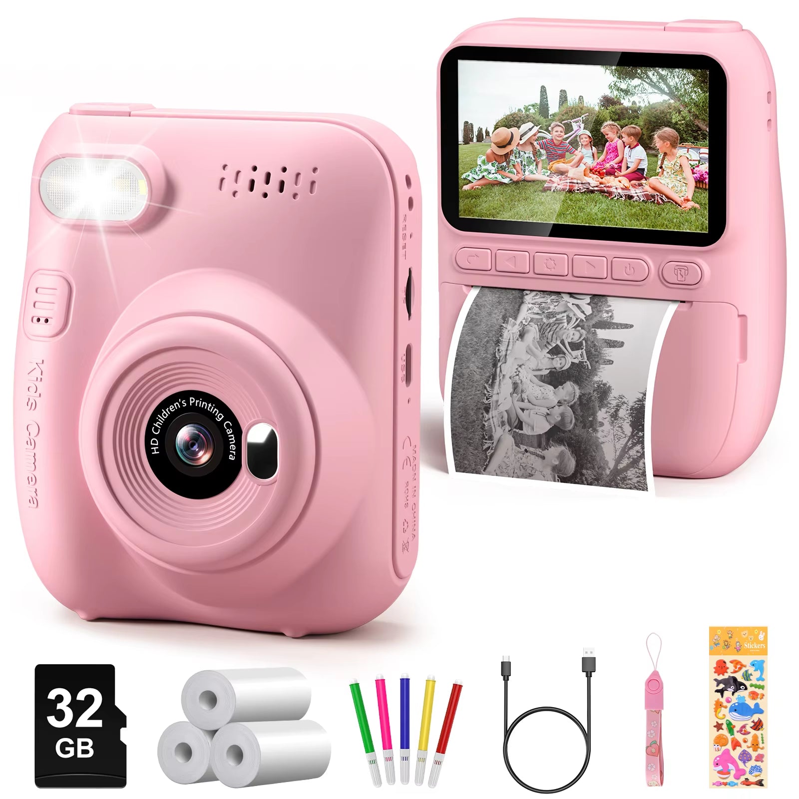 📸 Instant Print Camera para Crianças – Câmera Digital 32MP HD, Vídeo 1080P, Tela 3.0", Impressão Instantânea + 3 Rolos de Papel