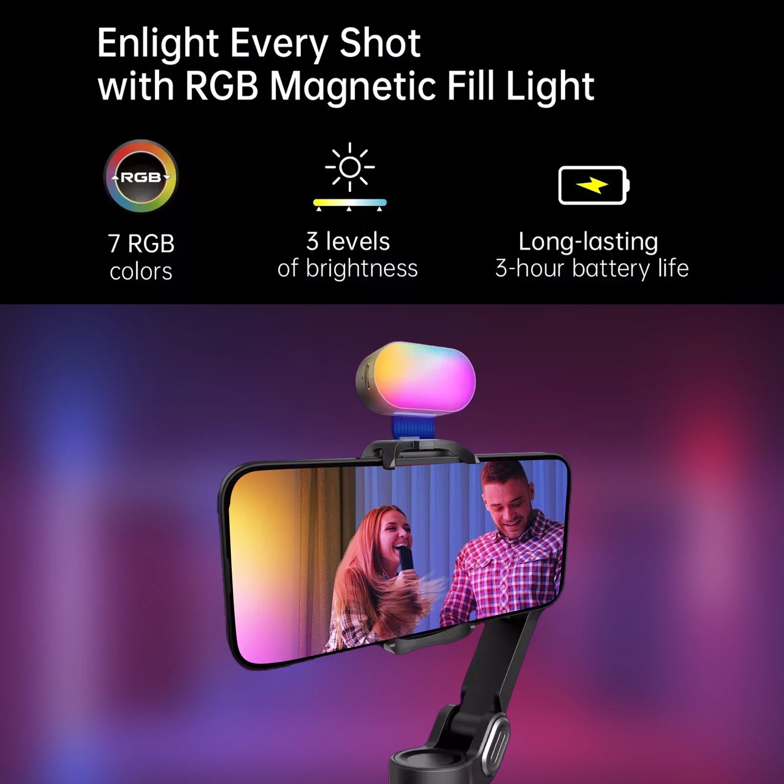 Smart XE Gimbal Estabilizador 3 Eixos 📱🎥 – Dobrável com Luz Magnética para Gravação de Vídeos Profissionais no iPhone e Android