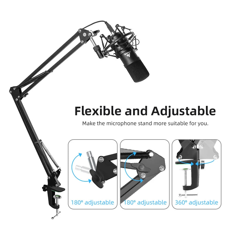 Suporte de Microfone Suspensão Boom Arm – Scissor Arm Stand Ajustável para Podcast, Streaming e YouTube