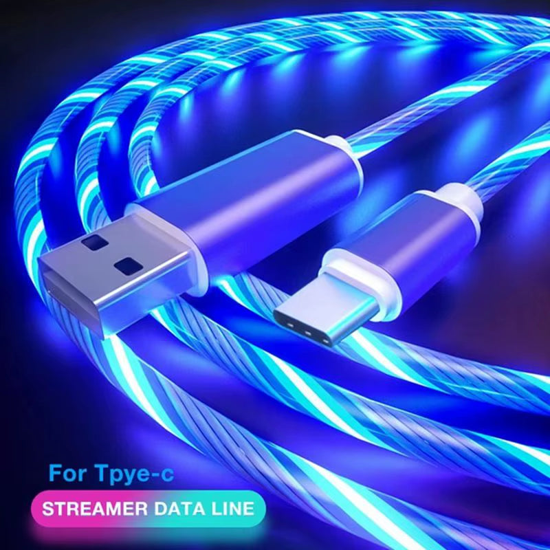 Cabo USB-C 3A com Luz LED – Carregamento Rápido e Transferência de Dados para Samsung, Huawei