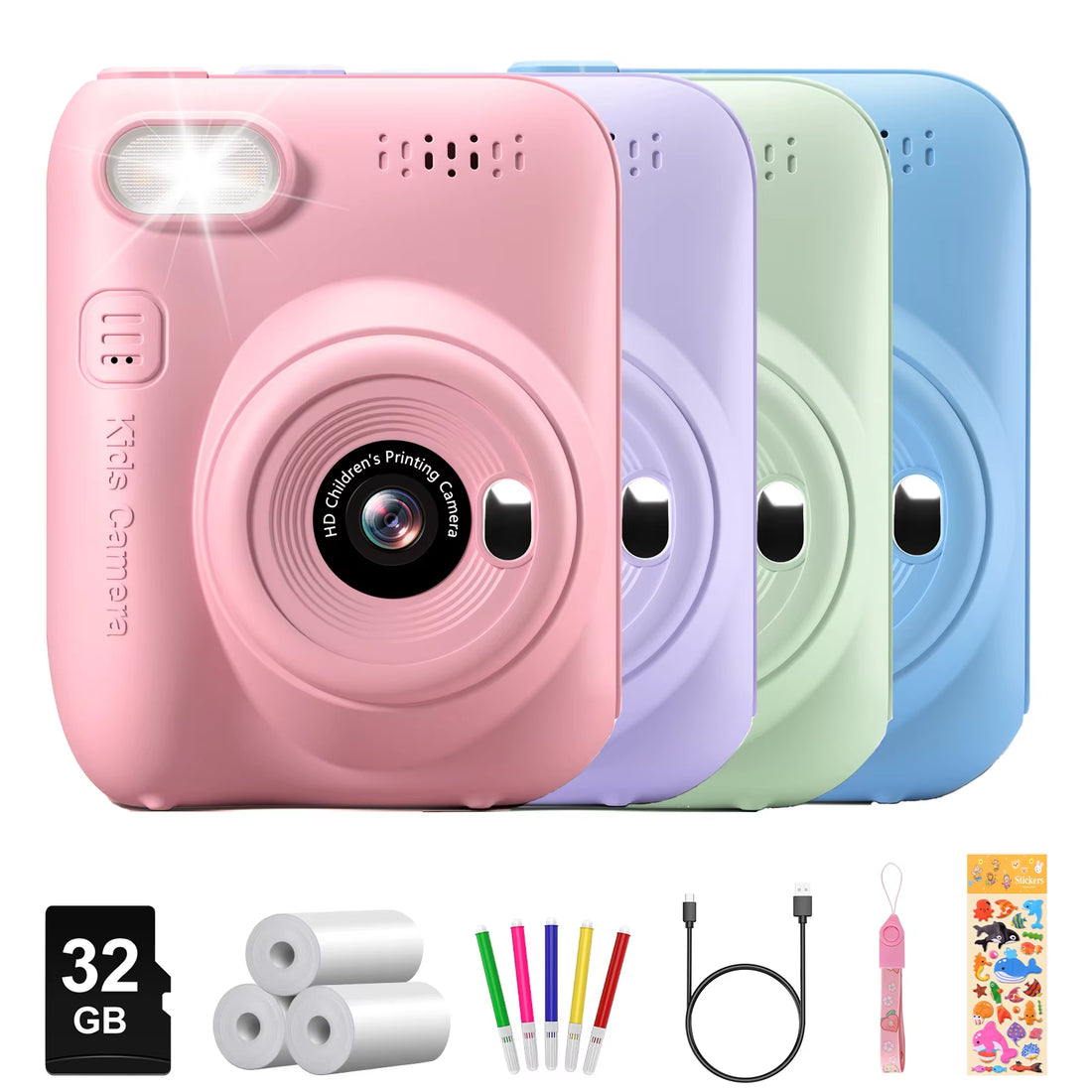 📸 Instant Print Camera para Crianças – Câmera Digital 32MP HD, Vídeo 1080P, Tela 3.0", Impressão Instantânea + 3 Rolos de Papel