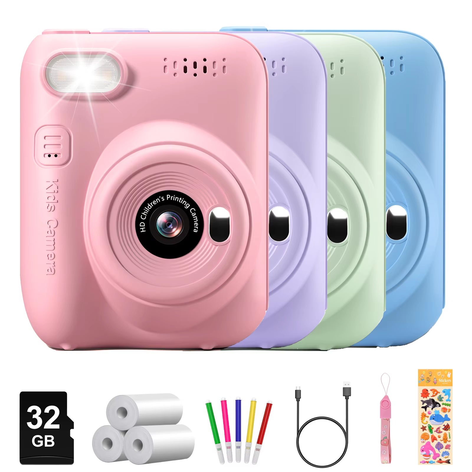 📸 Instant Print Camera para Crianças – Câmera Digital 32MP HD, Vídeo 1080P, Tela 3.0", Impressão Instantânea + 3 Rolos de Papel