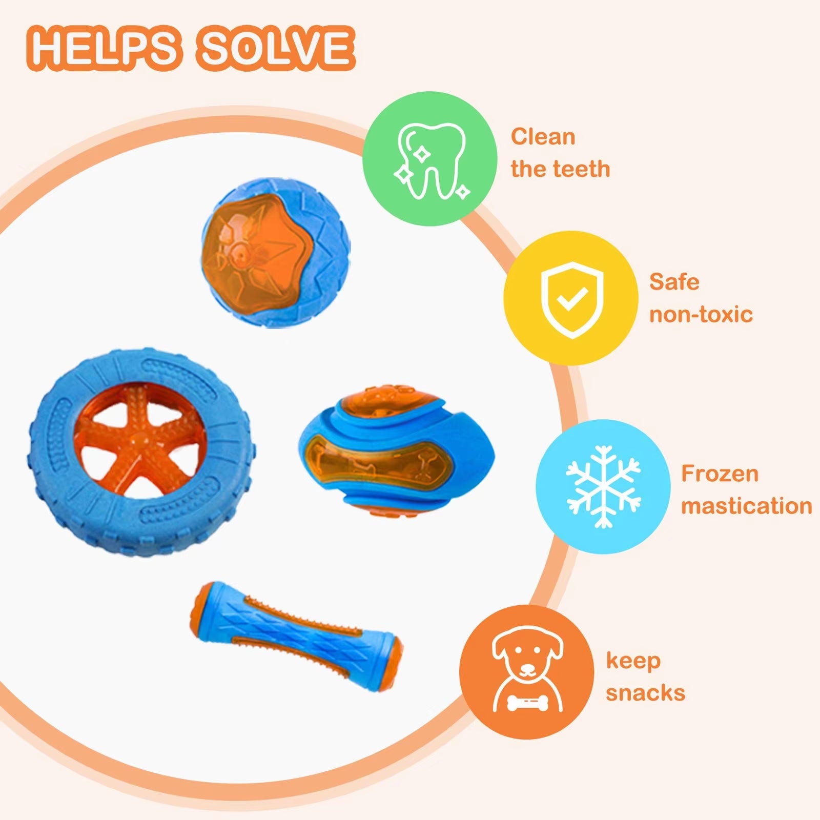 Brinquedo de Borracha para Cães – Anti Mordida & Barulho Divertido | Brinquedo Interativo para Treino e Limpeza dos Dentes de Cães Médios e Grandes