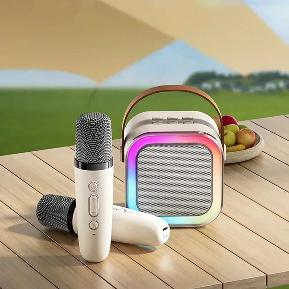 K12 Microfone Karaoke Bluetooth com RGB Luz – Duplo, 5W Subwoofer, Caixa de Som Portátil para Crianças e Festa em Família