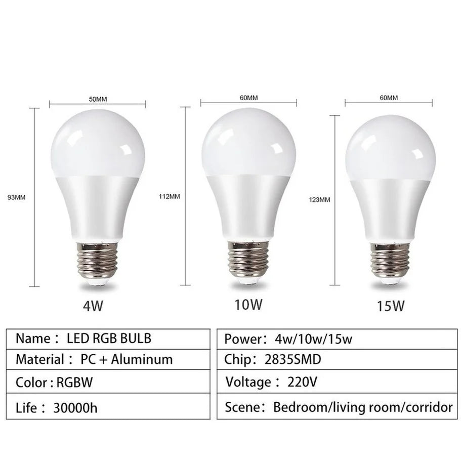 💡 Lâmpada LED RGB E27 – Spotlight Inteligente AC 85-265V, 4W/10W/15W, Controle IR, RGBW para Decoração de Casa