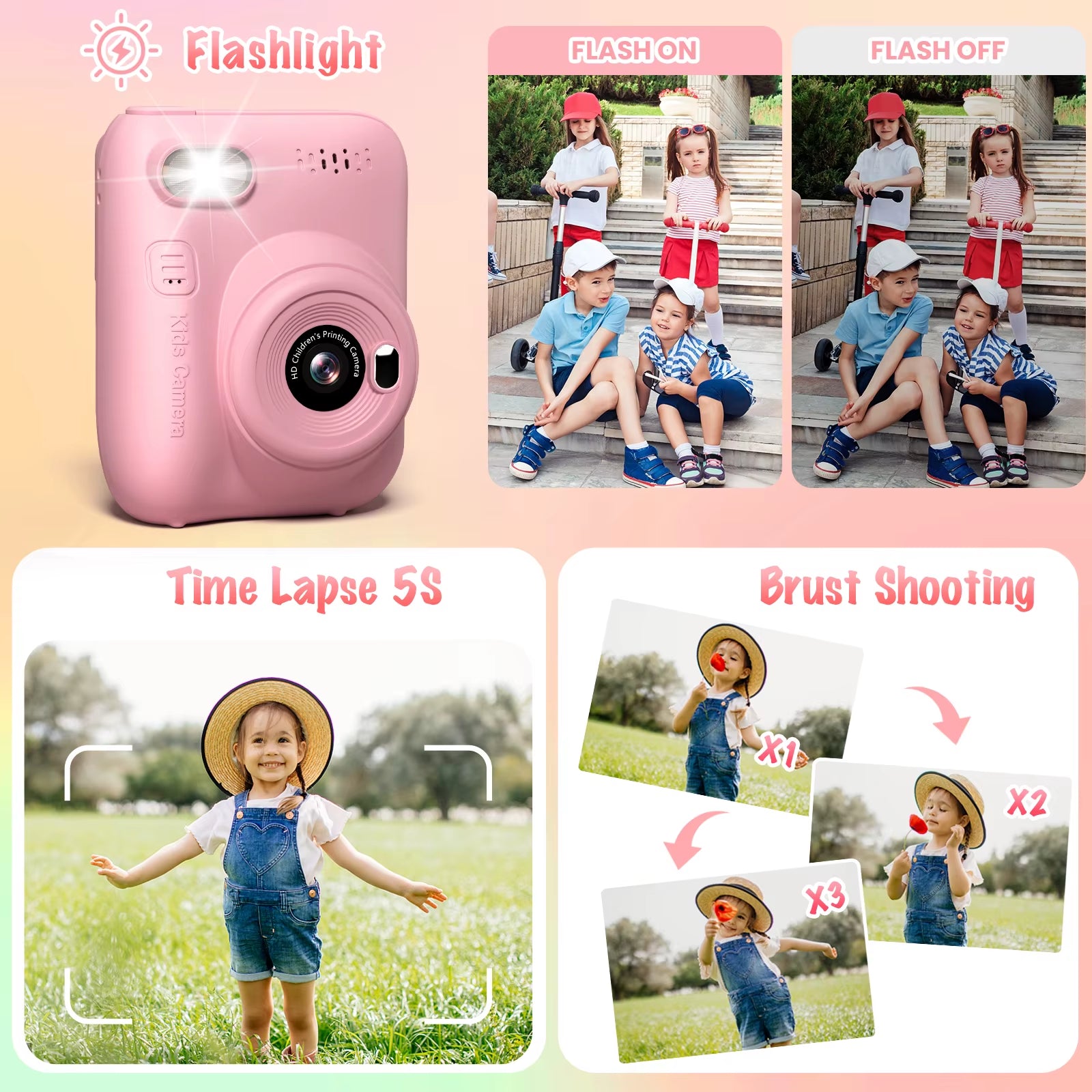 📸 Instant Print Camera para Crianças – Câmera Digital 32MP HD, Vídeo 1080P, Tela 3.0", Impressão Instantânea + 3 Rolos de Papel