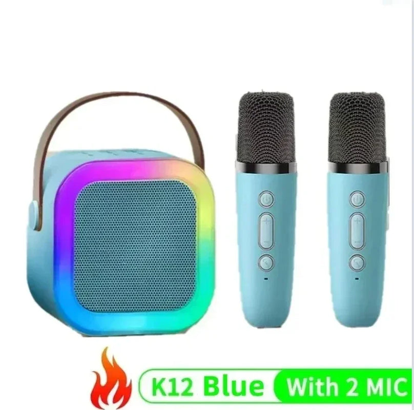 K12 Microfone Karaoke Bluetooth com RGB Luz – Duplo, 5W Subwoofer, Caixa de Som Portátil para Crianças e Festa em Família