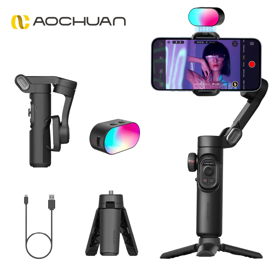 Smart XE Gimbal Estabilizador 3 Eixos 📱🎥 – Dobrável com Luz Magnética para Gravação de Vídeos Profissionais no iPhone e Android