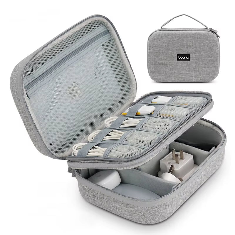 Bolsa de Armazenamento EVA Dupla – Organizador de Cabos, Fones, Carregadores e Acessórios Eletrônicos