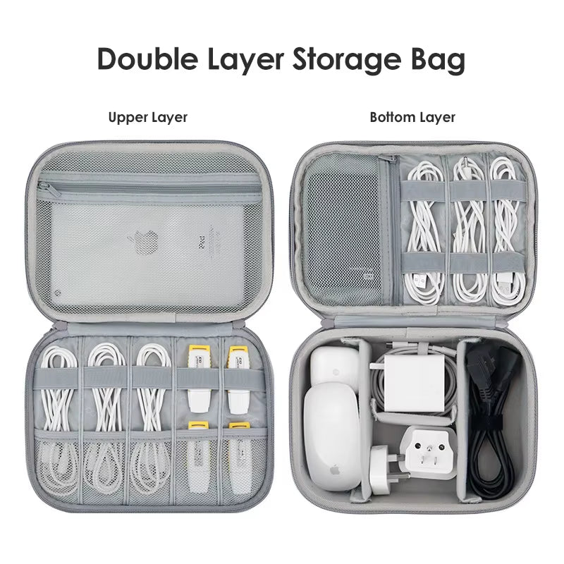 Bolsa de Armazenamento EVA Dupla – Organizador de Cabos, Fones, Carregadores e Acessórios Eletrônicos