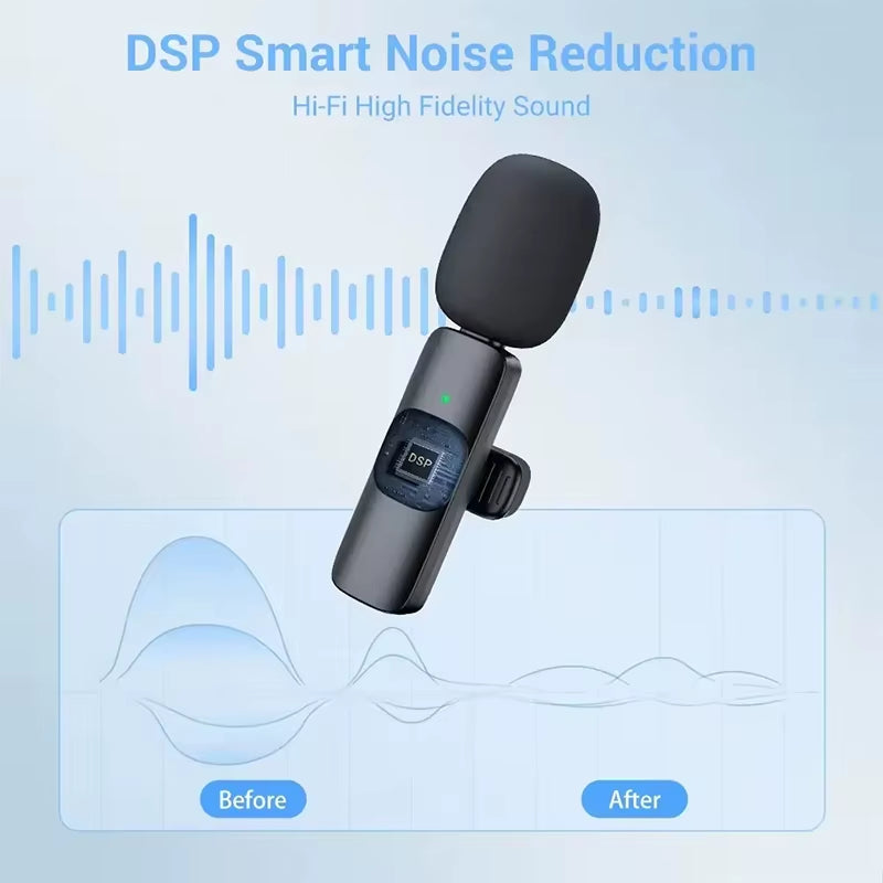 Mini Lavalier Microfone Portátil – Lapela Wireless para iPhone, iPad, Android, Type-C e Gravação de Vídeo