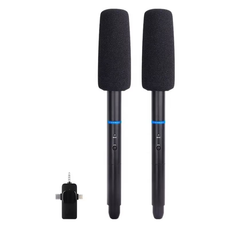 Microfone Sem Fio 3 em 1 para Entrevistas – Handheld Wireless para Smartphone, Câmera e Gravação Profissional
