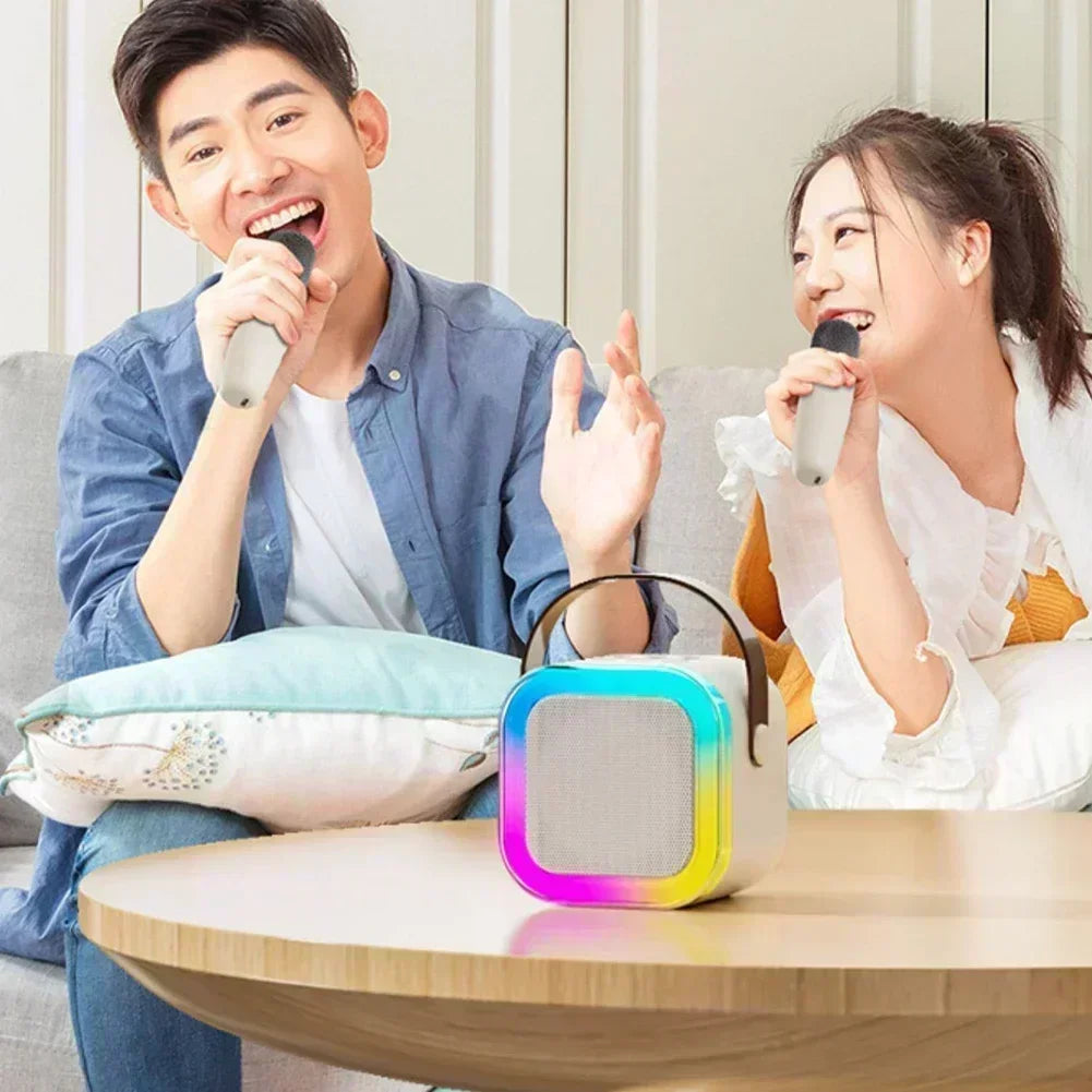 K12 Microfone Karaoke Bluetooth com RGB Luz – Duplo, 5W Subwoofer, Caixa de Som Portátil para Crianças e Festa em Família