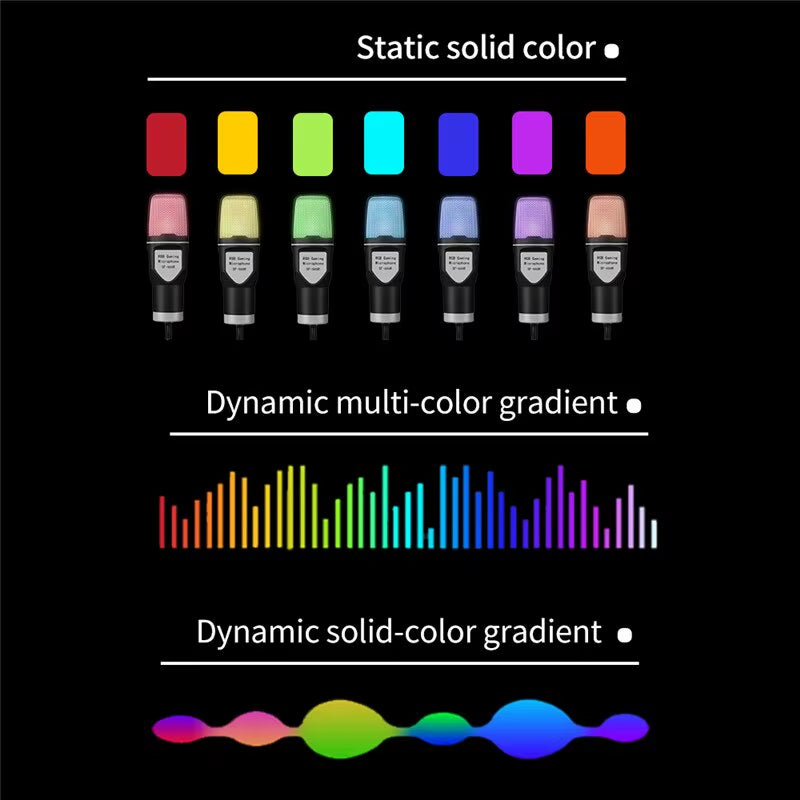 Microfone USB Condensador RGB – Gaming, Podcast, Streaming, Gravação para PC, Laptop e Desktop