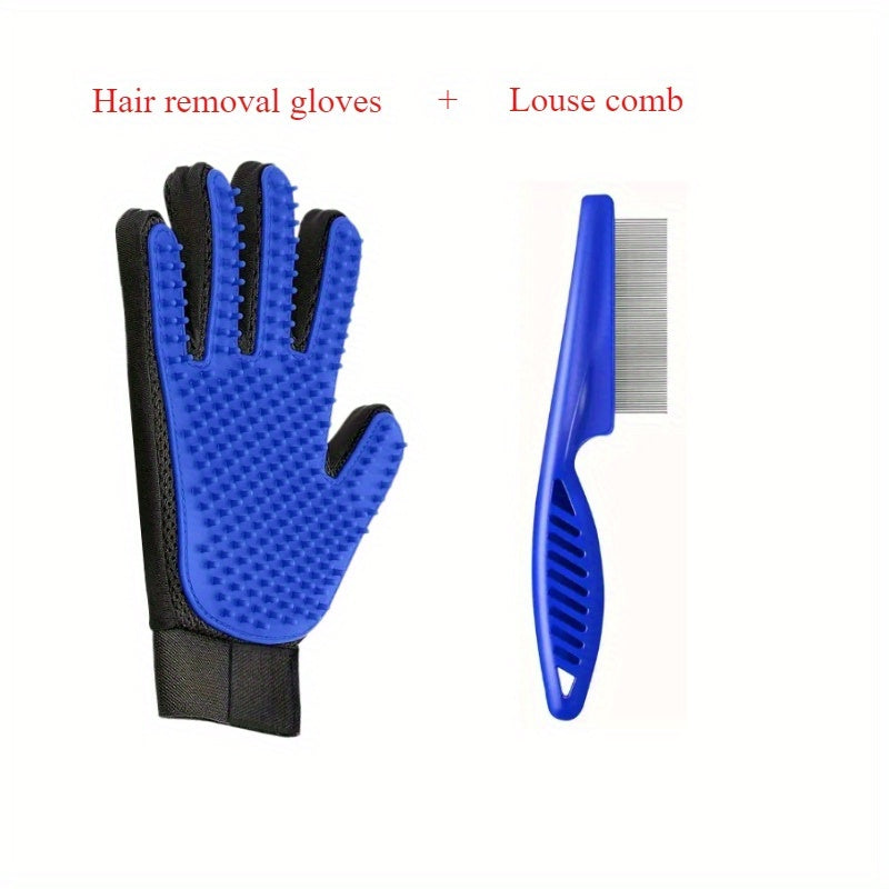 Kit Completo de Cuidados com Pelos de Pets – 2 ou 4 Peças | Luva Removedora, Escova de Massagem e Pente