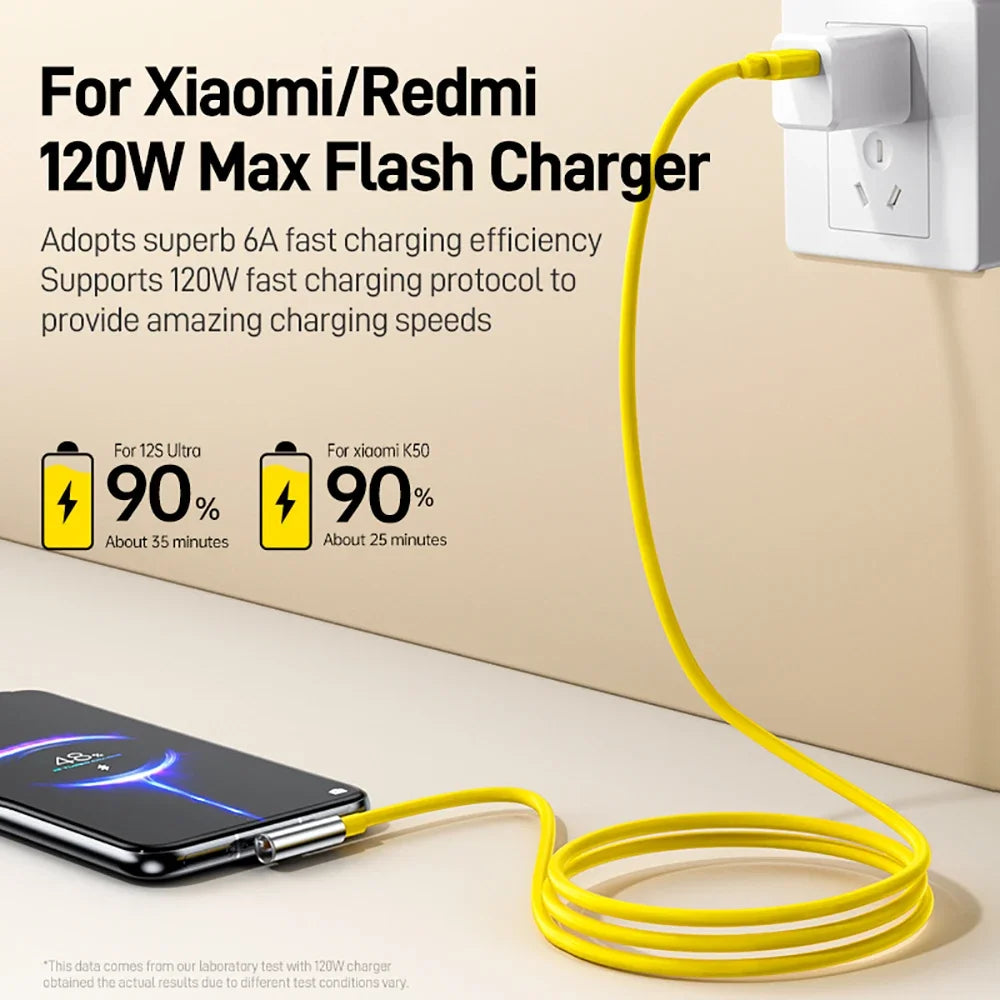 Cabo USB-C 120W / 6A 90° Super Fast Charging – Xiaomi 14 Ultra, Poco, Redmi