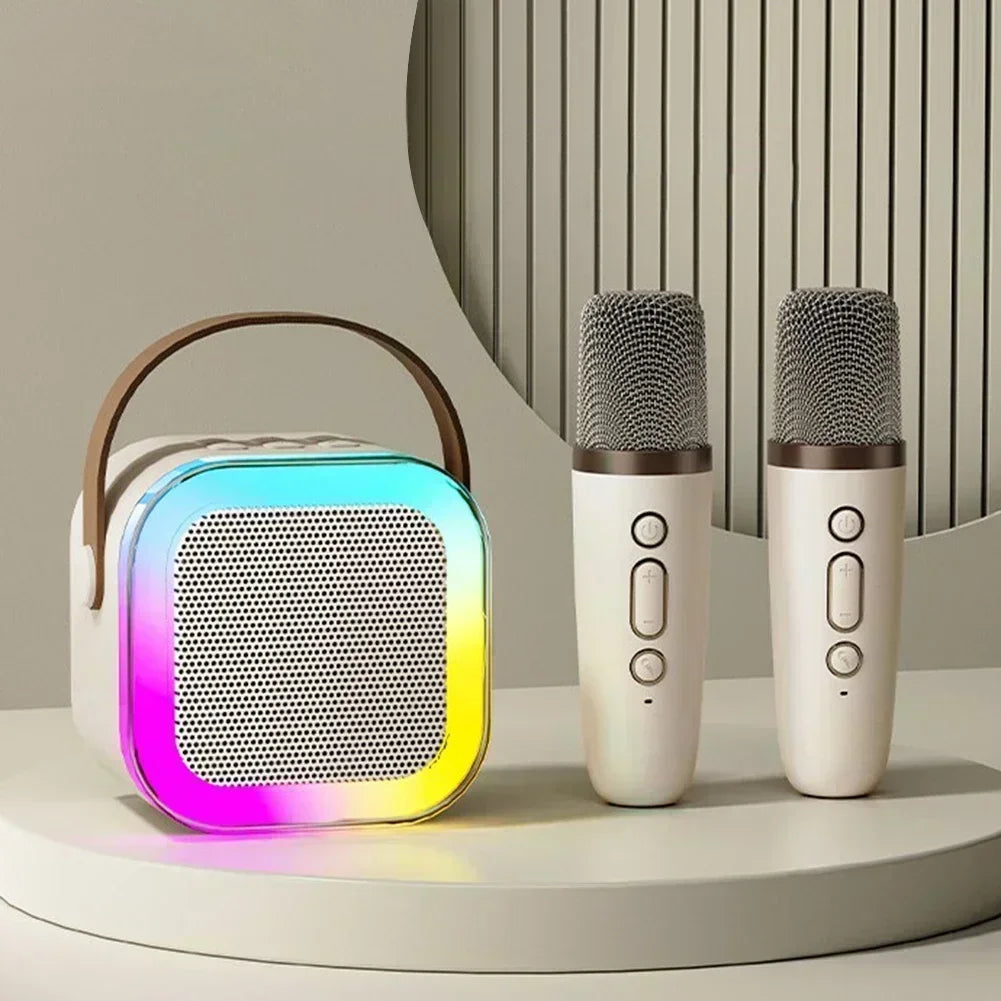 K12 Microfone Karaoke Bluetooth com RGB Luz – Duplo, 5W Subwoofer, Caixa de Som Portátil para Crianças e Festa em Família