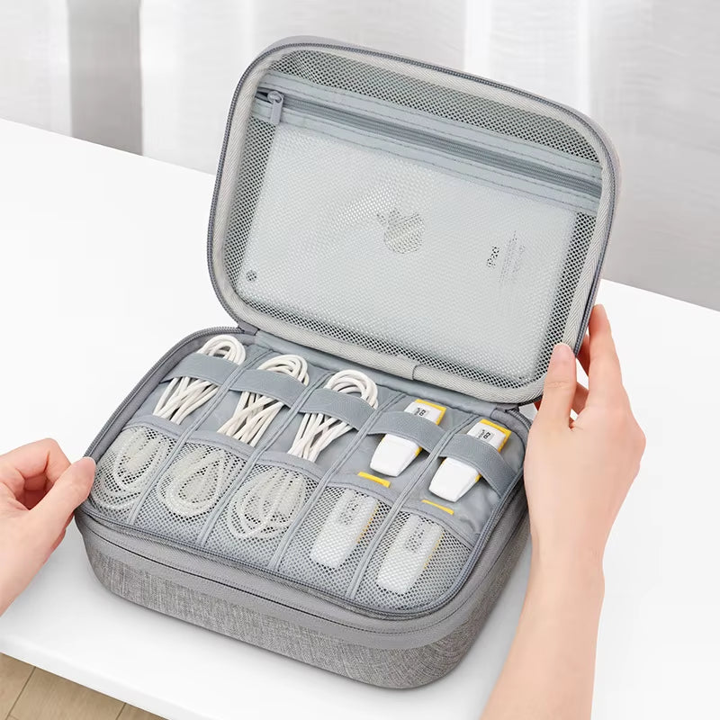 Bolsa de Armazenamento EVA Dupla – Organizador de Cabos, Fones, Carregadores e Acessórios Eletrônicos