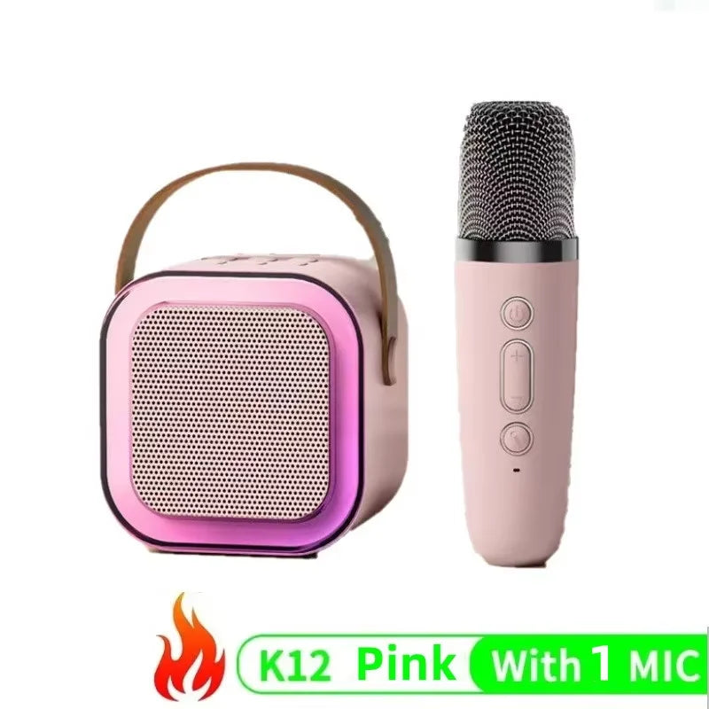 K12 Microfone Karaoke Bluetooth com RGB Luz – Duplo, 5W Subwoofer, Caixa de Som Portátil para Crianças e Festa em Família