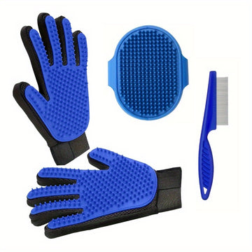 Kit Completo de Cuidados com Pelos de Pets – 2 ou 4 Peças | Luva Removedora, Escova de Massagem e Pente