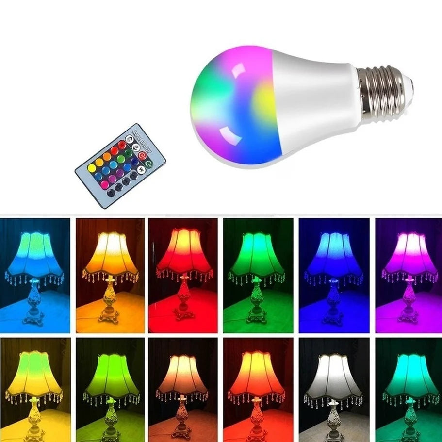 💡 Lâmpada LED RGB E27 – Spotlight Inteligente AC 85-265V, 4W/10W/15W, Controle IR, RGBW para Decoração de Casa