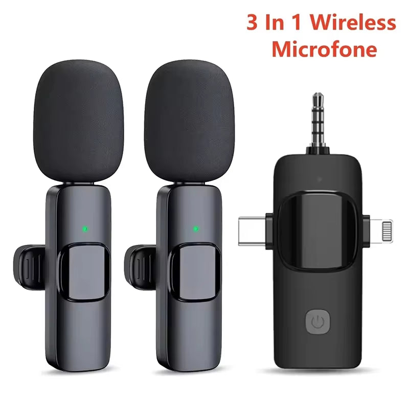 Mini Lavalier Microfone Portátil – Lapela Wireless para iPhone, iPad, Android, Type-C e Gravação de Vídeo