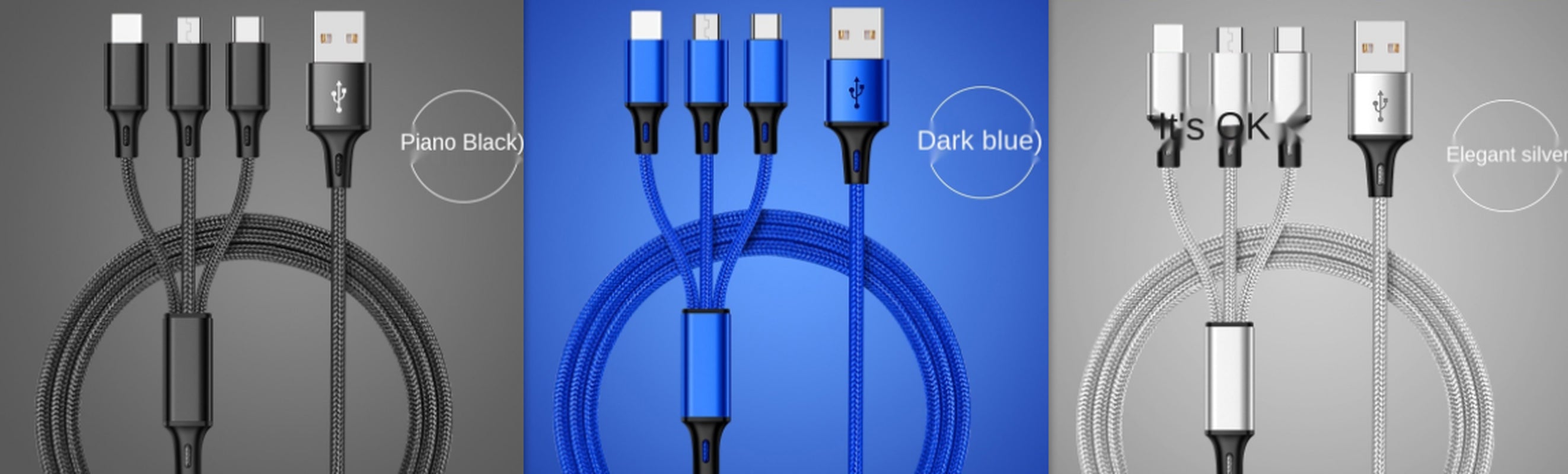 Cabo 3 em 1 Trançado – Mini e Multiuso para Carregamento e Dados