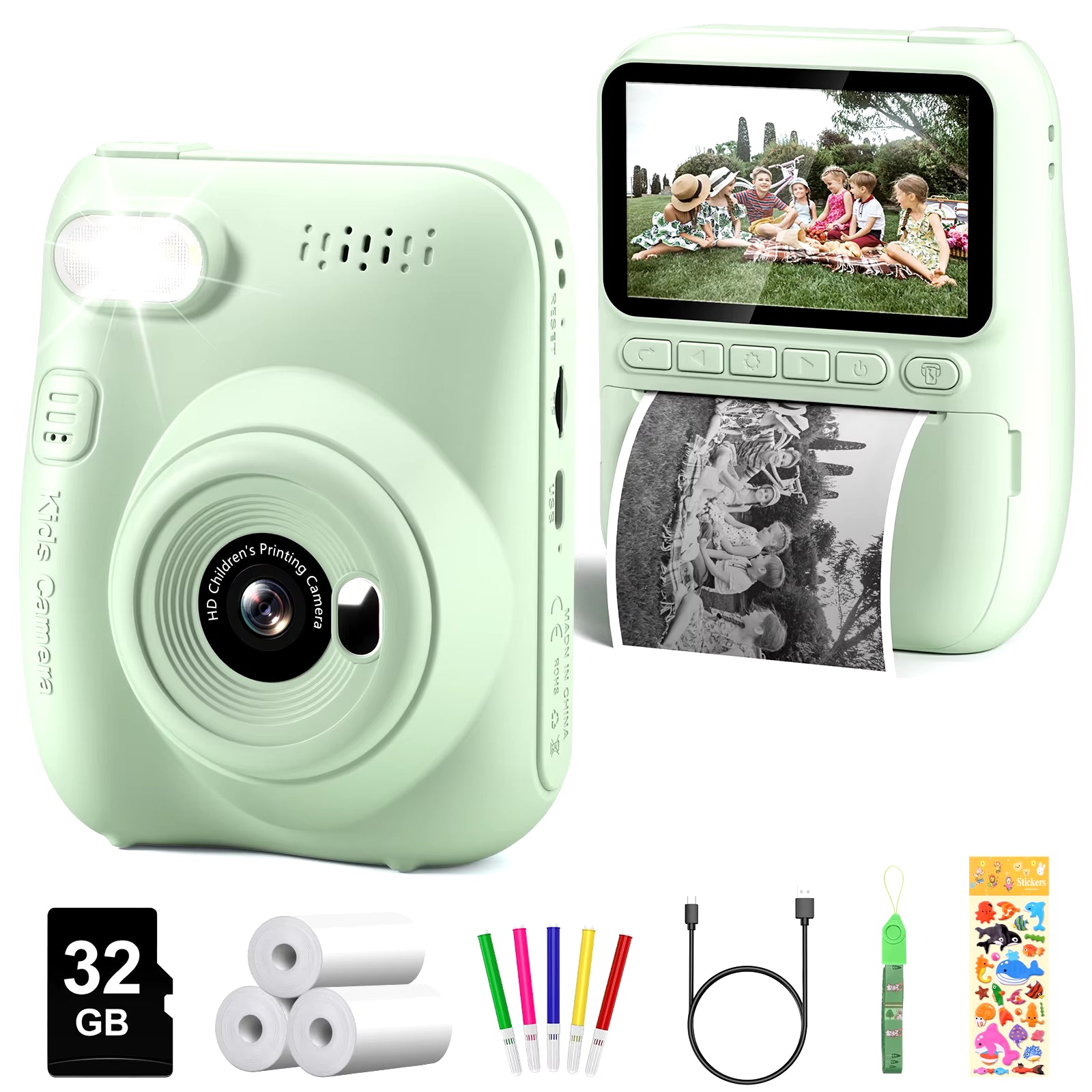 📸 Instant Print Camera para Crianças – Câmera Digital 32MP HD, Vídeo 1080P, Tela 3.0", Impressão Instantânea + 3 Rolos de Papel