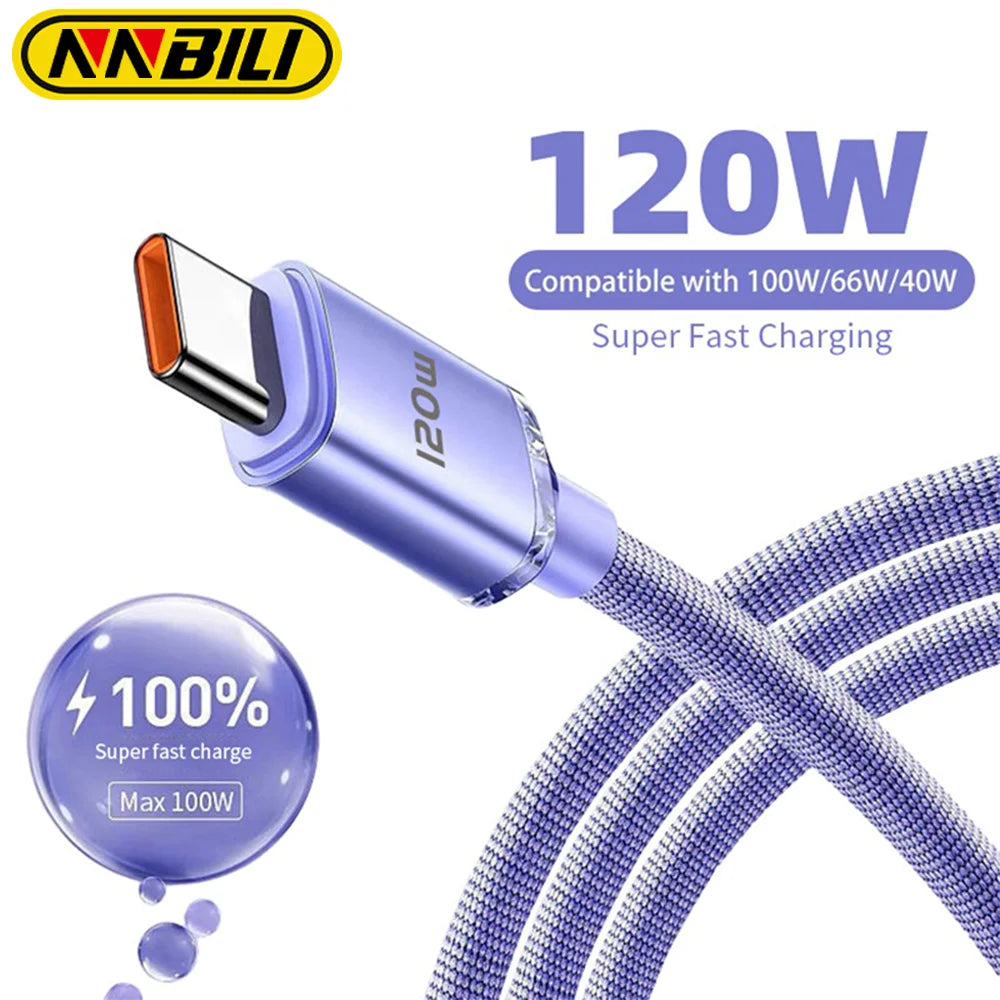Cabo USB-C 120W / 6A – Super Fast Charging para Samsung, Realme, Xiaomi, Huawei