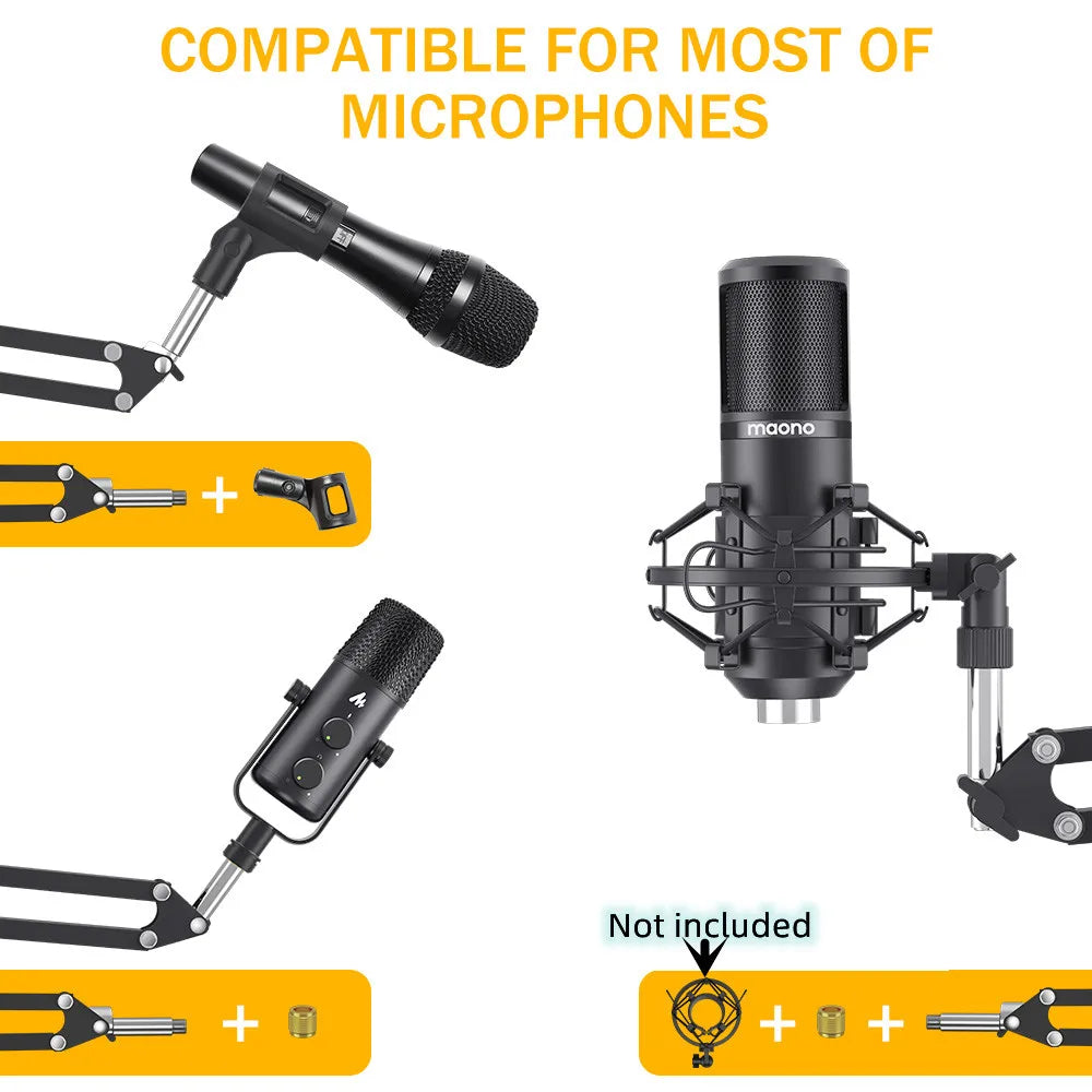 Suporte de Microfone Suspensão Boom Arm – Scissor Arm Stand Ajustável para Podcast, Streaming e YouTube