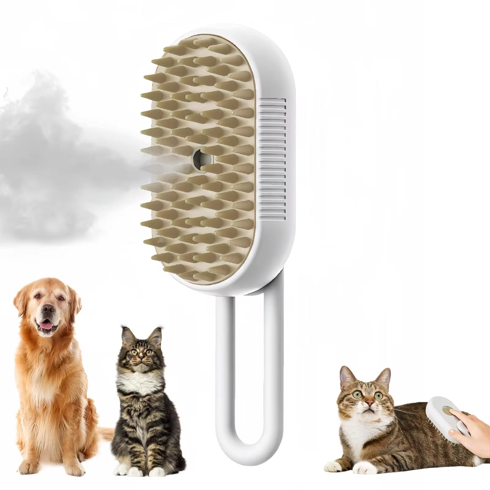 Escova 3 em 1 para Pets – Vapor + Pente Elétrico para Remoção de Pelos de Cães e Gatos | Escova Massageadora e Desembaraçadora