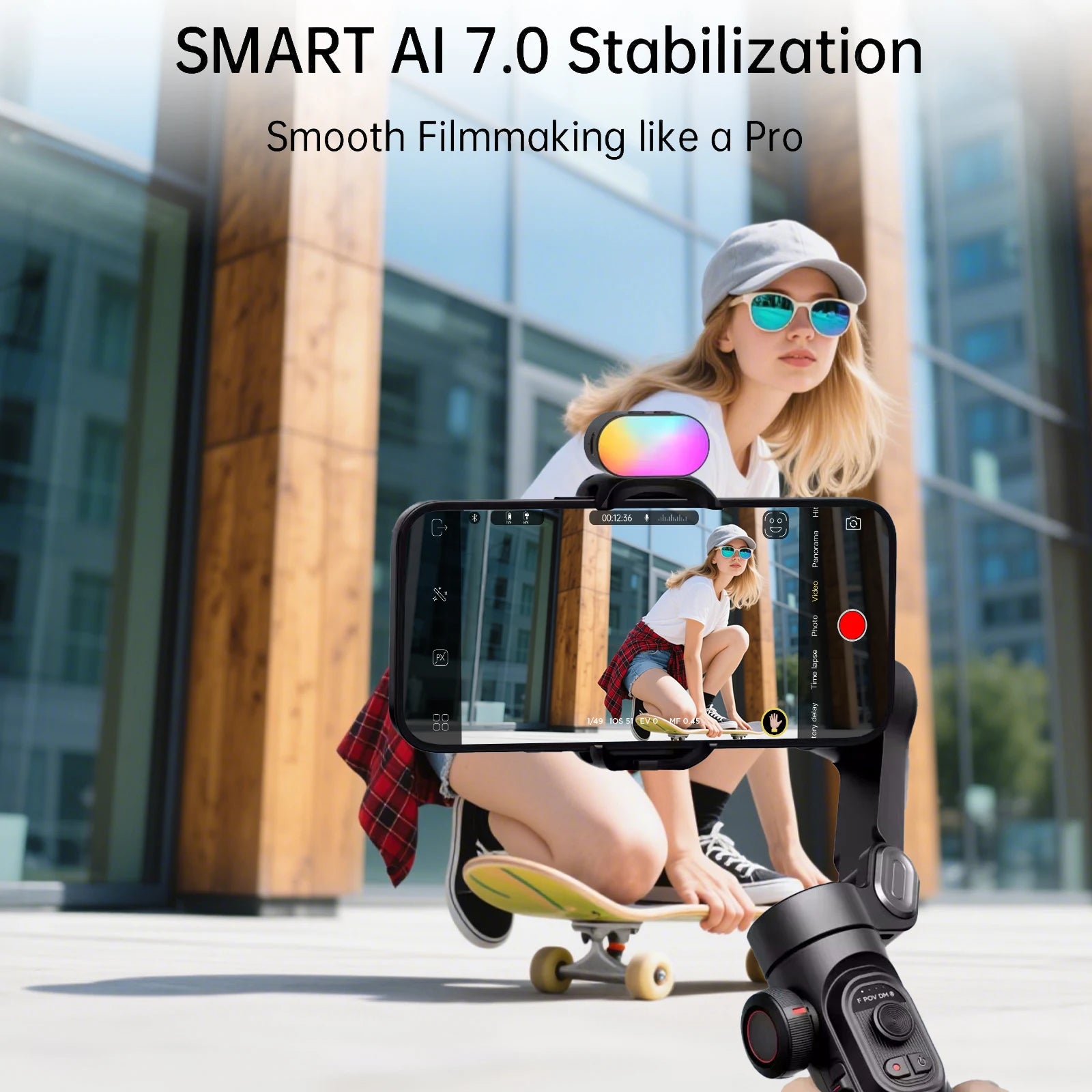 Smart XE Gimbal Estabilizador 3 Eixos 📱🎥 – Dobrável com Luz Magnética para Gravação de Vídeos Profissionais no iPhone e Android
