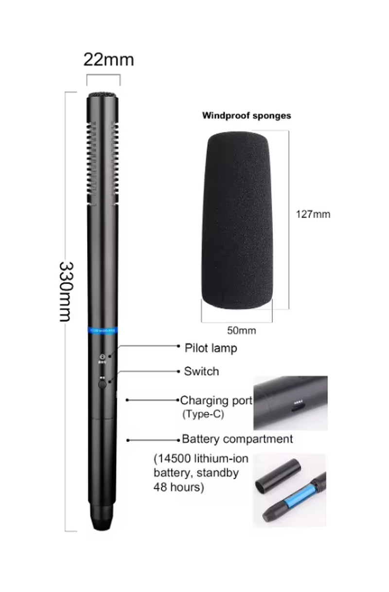Microfone Sem Fio 3 em 1 para Entrevistas – Handheld Wireless para Smartphone, Câmera e Gravação Profissional
