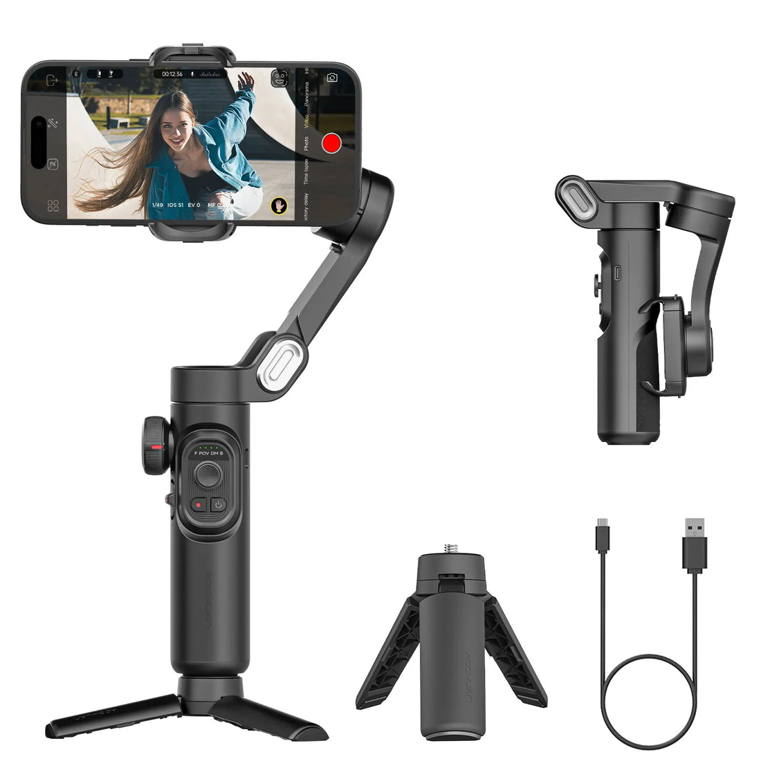 Smart XE Gimbal Estabilizador 3 Eixos 📱🎥 – Dobrável com Luz Magnética para Gravação de Vídeos Profissionais no iPhone e Android