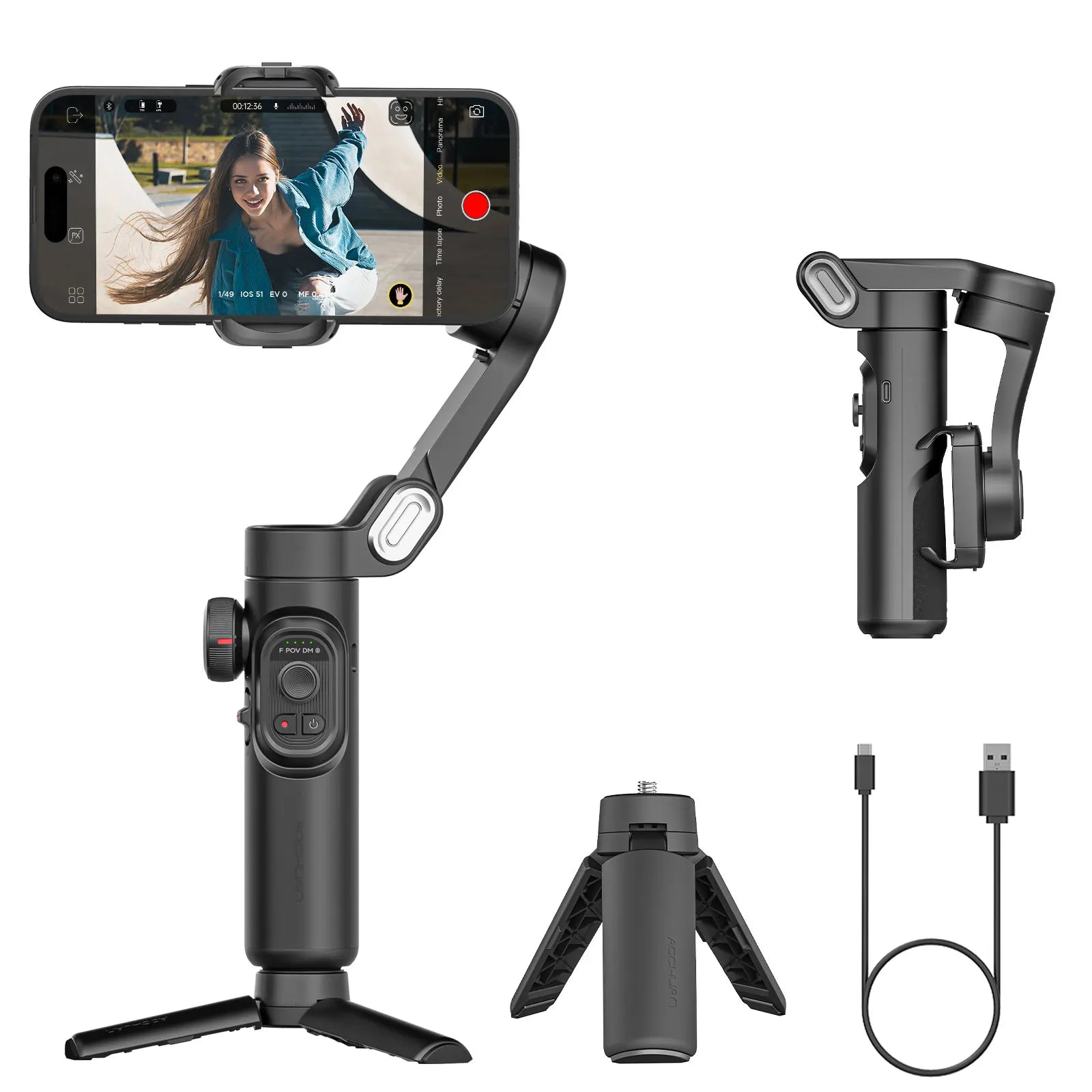 Smart XE Gimbal Estabilizador 3 Eixos 📱🎥 – Dobrável com Luz Magnética para Gravação de Vídeos Profissionais no iPhone e Android