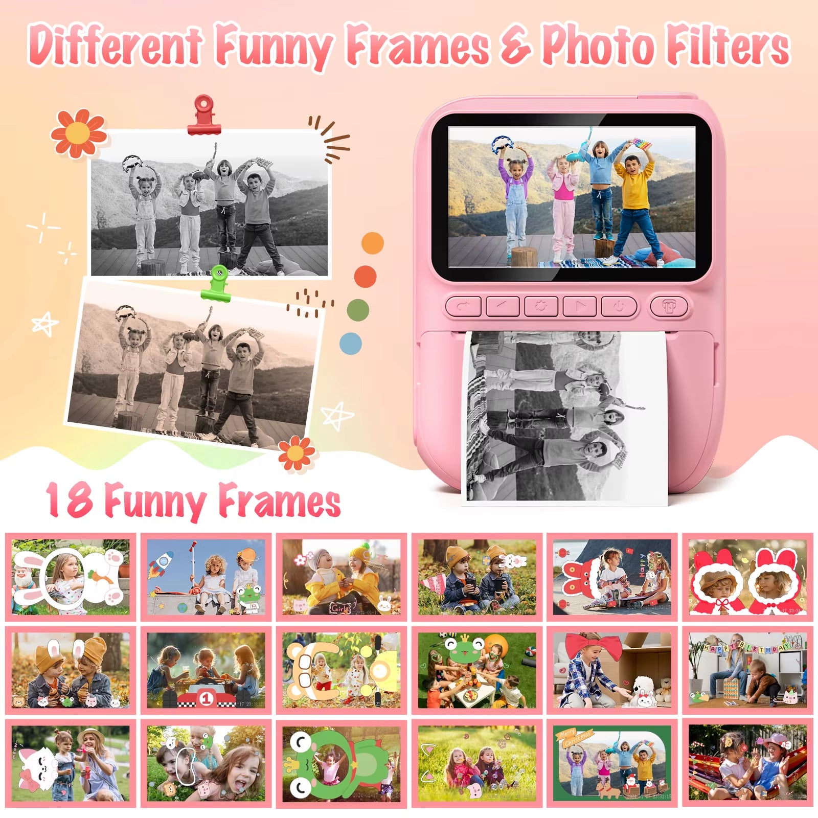 📸 Instant Print Camera para Crianças – Câmera Digital 32MP HD, Vídeo 1080P, Tela 3.0", Impressão Instantânea + 3 Rolos de Papel