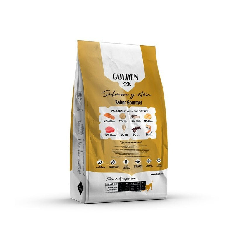 Golden 22K Adultos – Salmão & Atum | Controlo de Peso, Baixo em Gordura, Ração Super Premium | Rico em Ómega 3 e 6, Cuida da Pele, Pelagem e Articulações