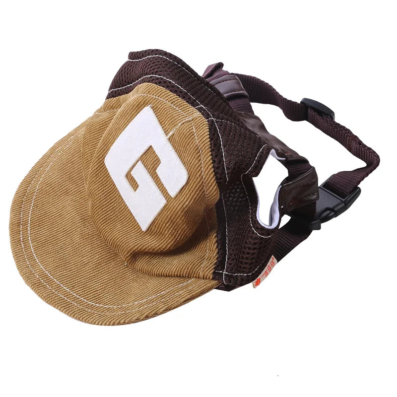 Chapéu de Sol para Cães – Boné Estilo Baseball com Aberturas para Orelhas, Ajustável para Cães Pequenos, Médios e Grandes