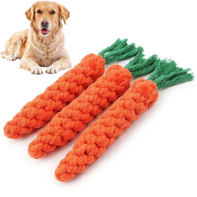 Brinquedo para Cães — Bola de Corda em Algodão em Forma de Cenoura / Halter / Nó – Resistente, Durável e Ideal para Limpeza dos Dentes