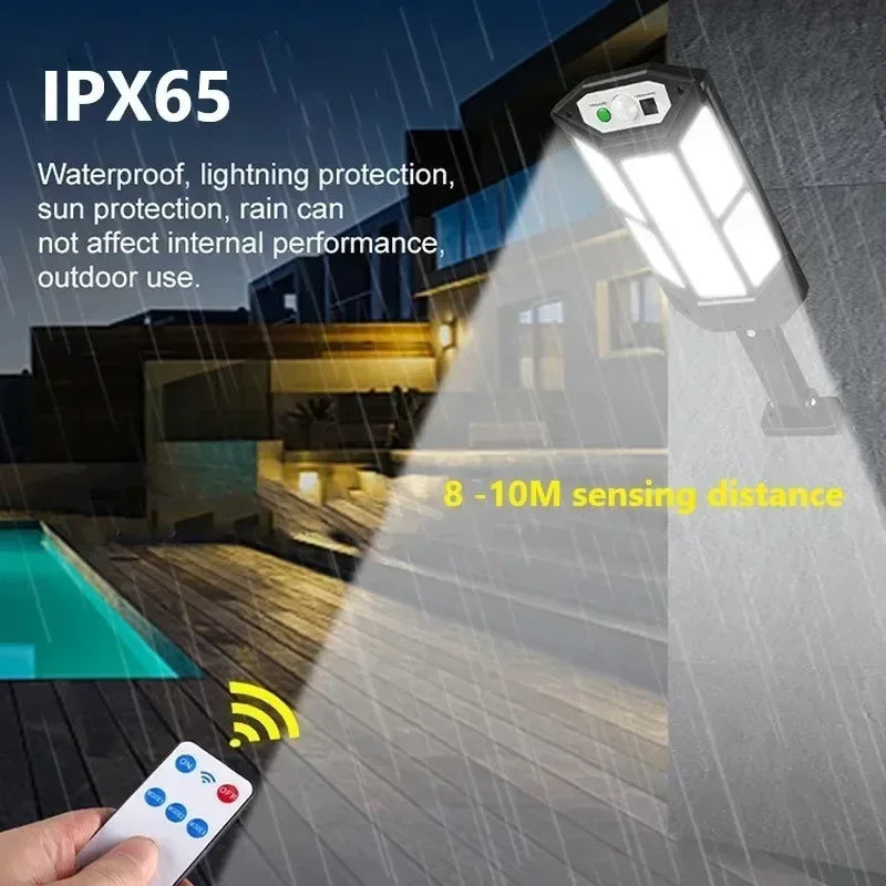 🌞 Luminária Solar Externa 15000LM – Sensor de Movimento, IP65 à Prova d’Água, Iluminação para Jardim, Rua e Parede até 500㎡