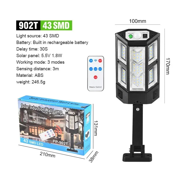 🌞 Luminária Solar Externa 15000LM – Sensor de Movimento, IP65 à Prova d’Água, Iluminação para Jardim, Rua e Parede até 500㎡
