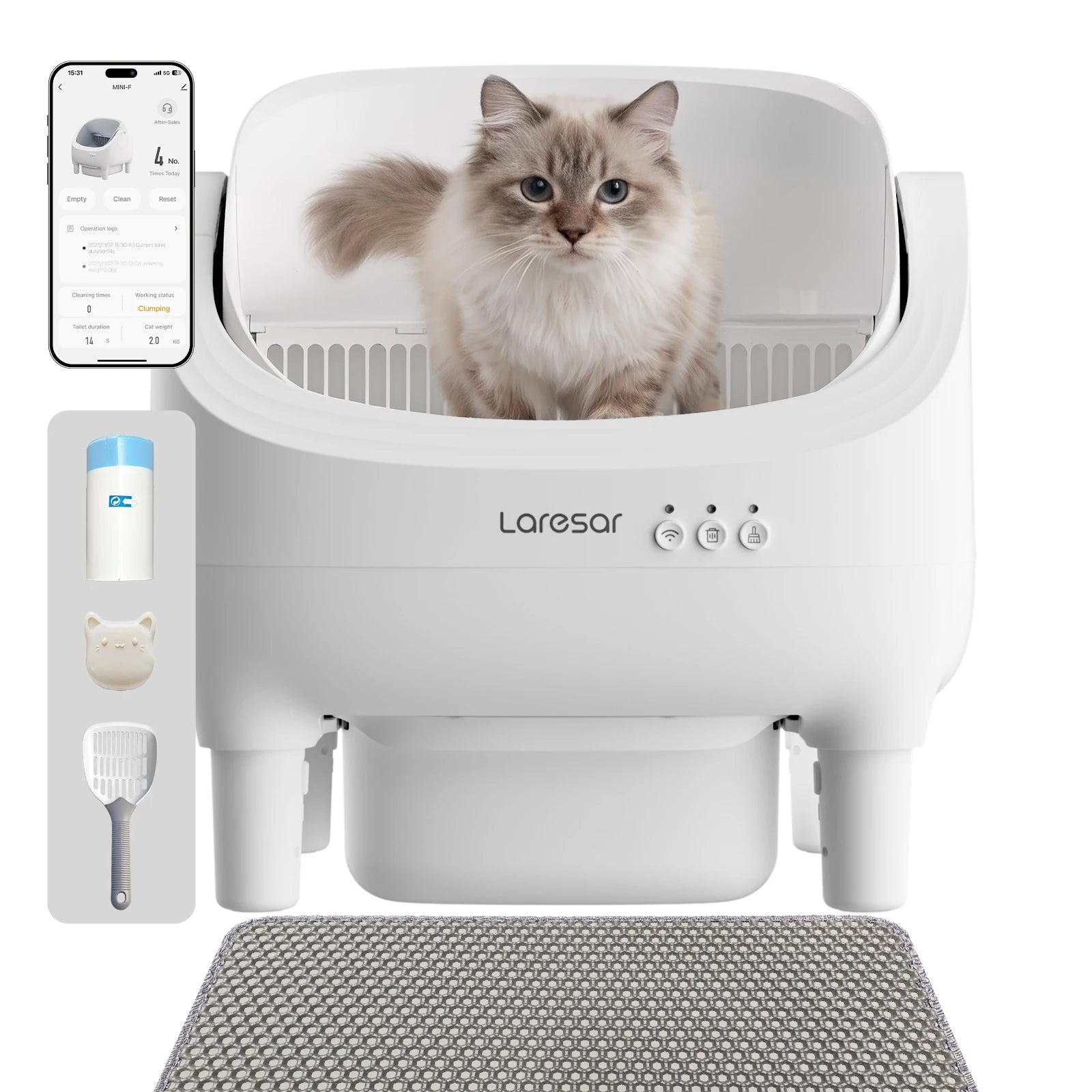 Caixa de Areia Inteligente Automática para Gatos LARESAR 10,5L – Autolimpante com App, Sensores Infravermelho e Controle Remoto