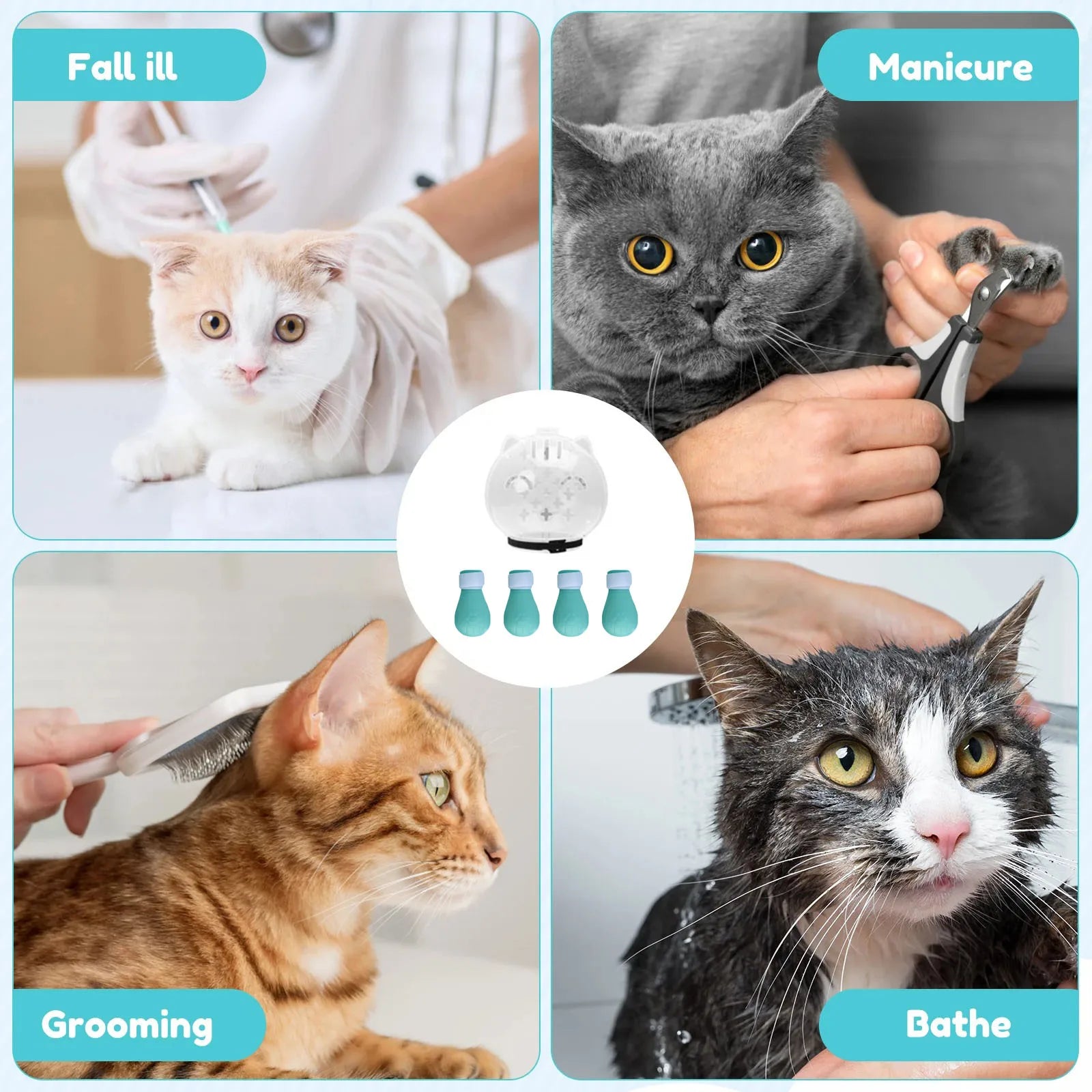 Kit Anti-Mordida e Anti-Lambedura para Gatos – Capacete Respirável com Botinhas de Silicone