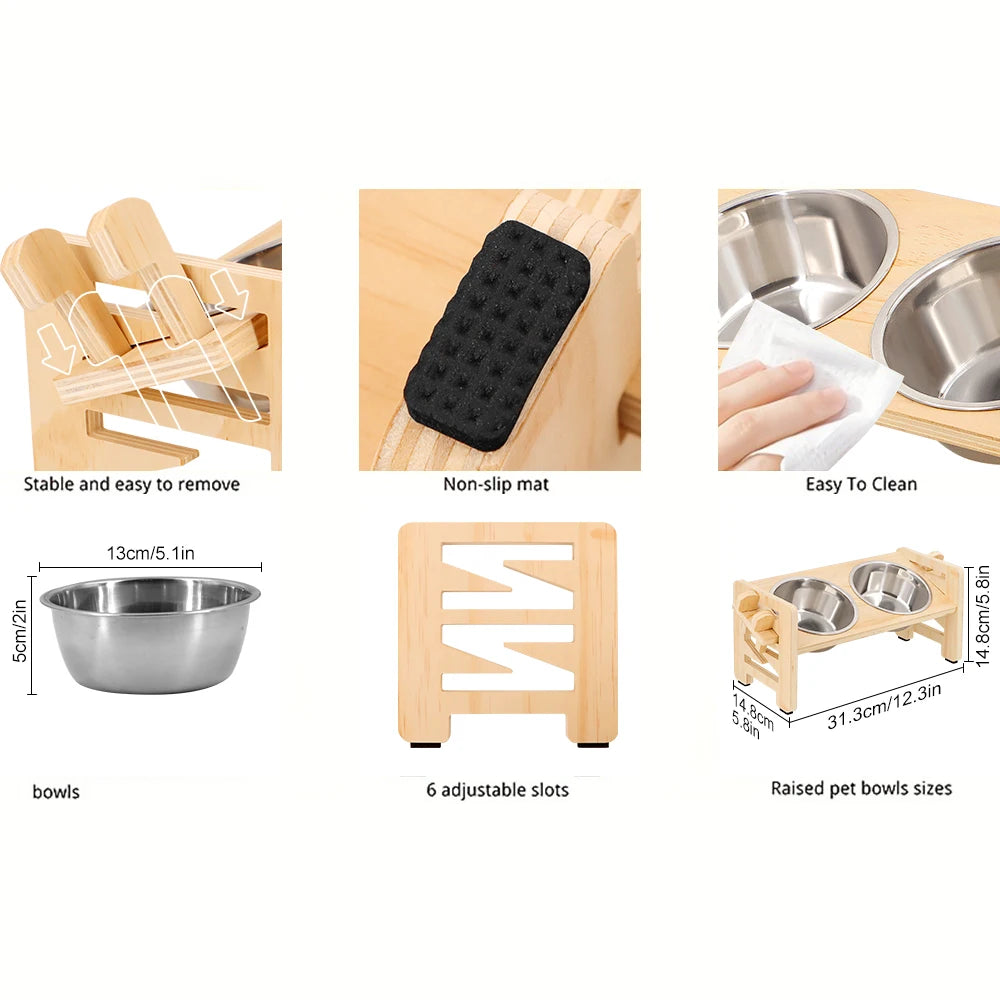 Tigela Elevada Ajustável para Pets – Suporte Inclinável com 2 Tigelas de Aço Inoxidável