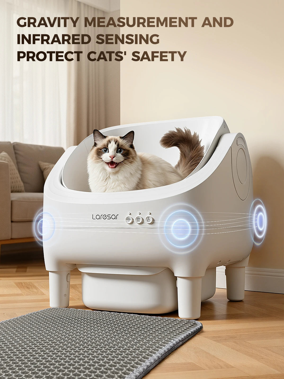 Caixa de Areia Inteligente Automática para Gatos LARESAR 10,5L – Autolimpante com App, Sensores Infravermelho e Controle Remoto
