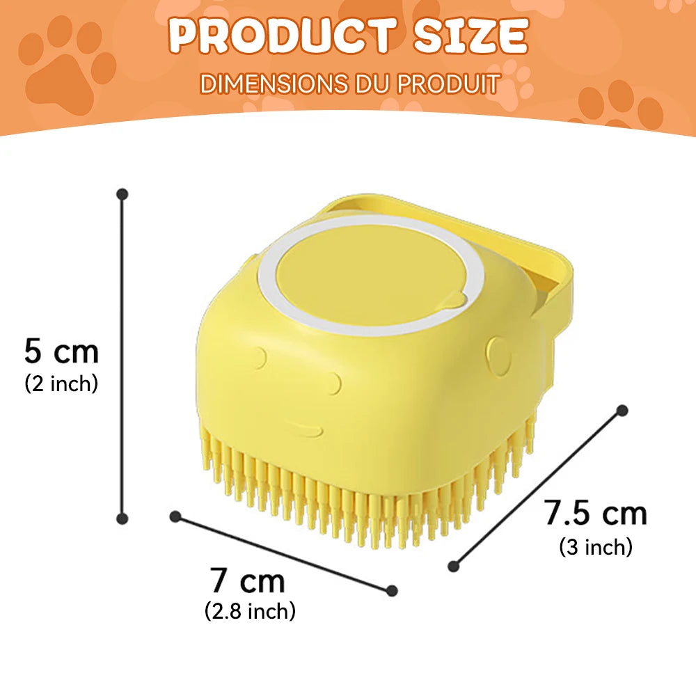 Escova de Banho para Pets com Dispensador de Shampoo – Massagem e Limpeza para Cães e Gatos
