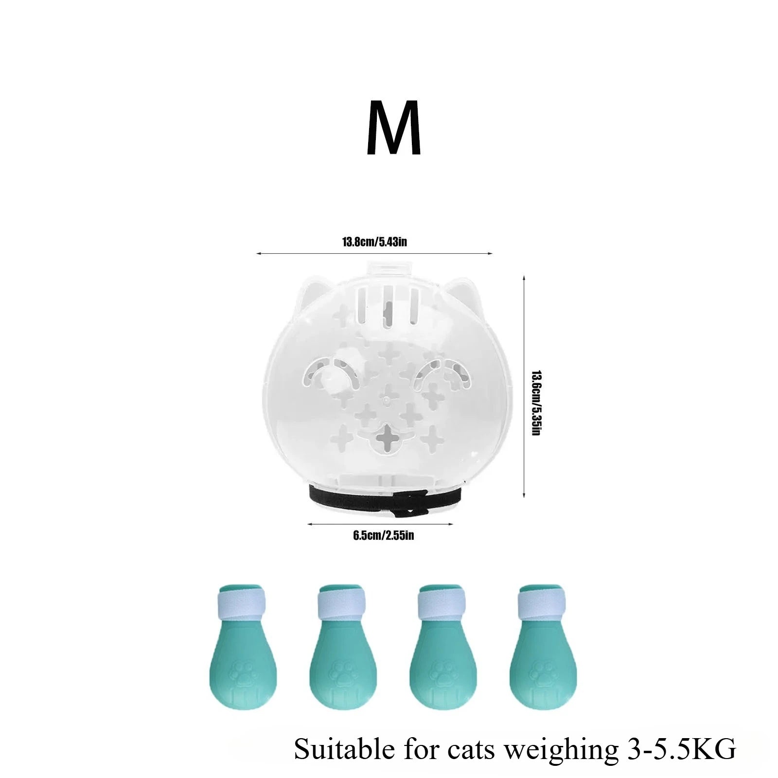 Kit Anti-Mordida e Anti-Lambedura para Gatos – Capacete Respirável com Botinhas de Silicone